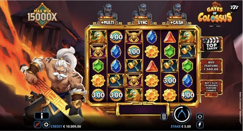 Gates of Colossus MultiChase - główny ekran z bębnami 6x5